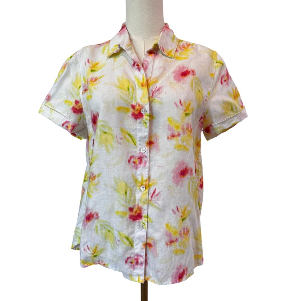 New TOMMY BAHAMA Women's White Floral Short Sleeve Hawaiian Shirt Top Size XS